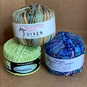 3 NWT balls novelty yarn blues greens